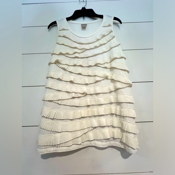 Chico's Tops - Chico's Women's Cream Tiered fringe Layered Scoop Neck Sleeveless Tank Top